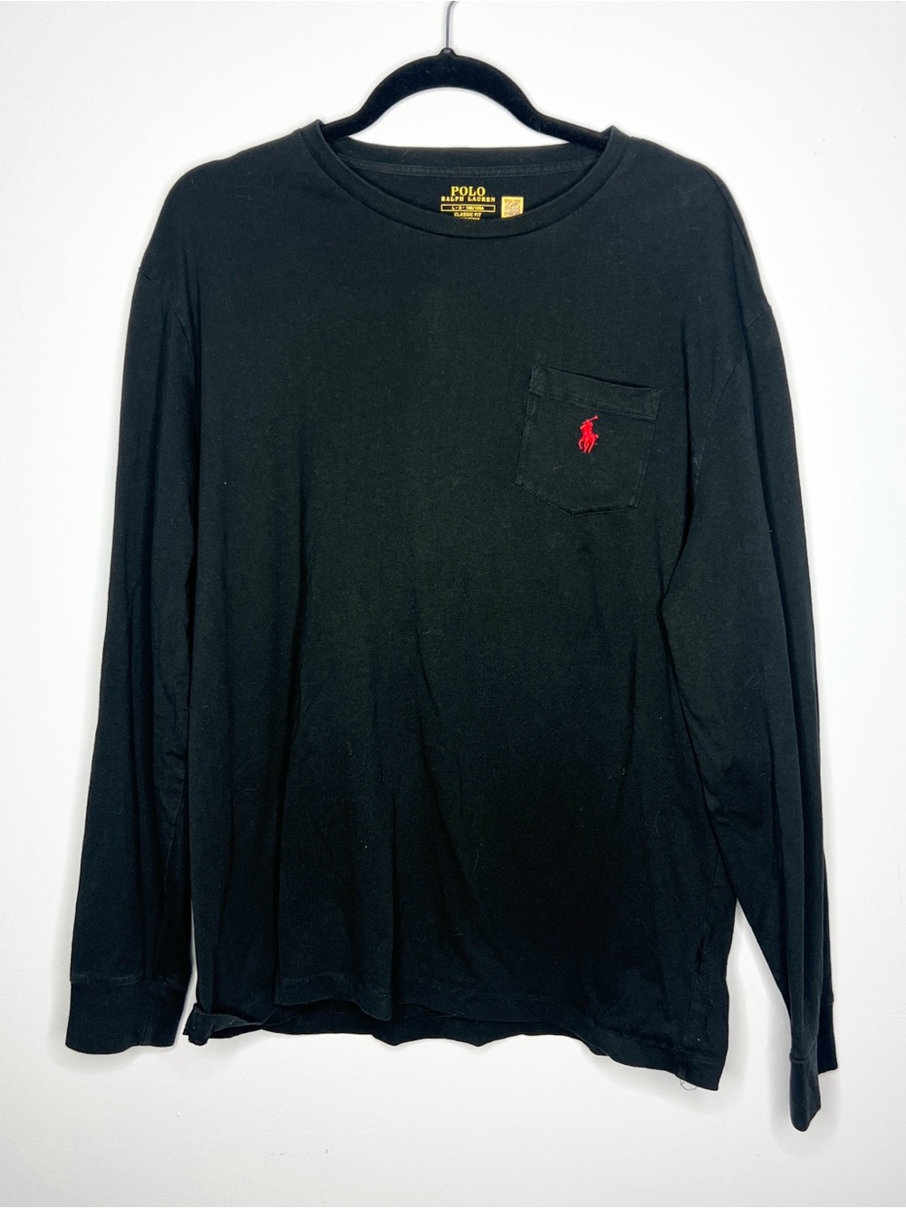 Polo by Ralph Lauren Black Long Sleeve Pocket Tee with Red Logo